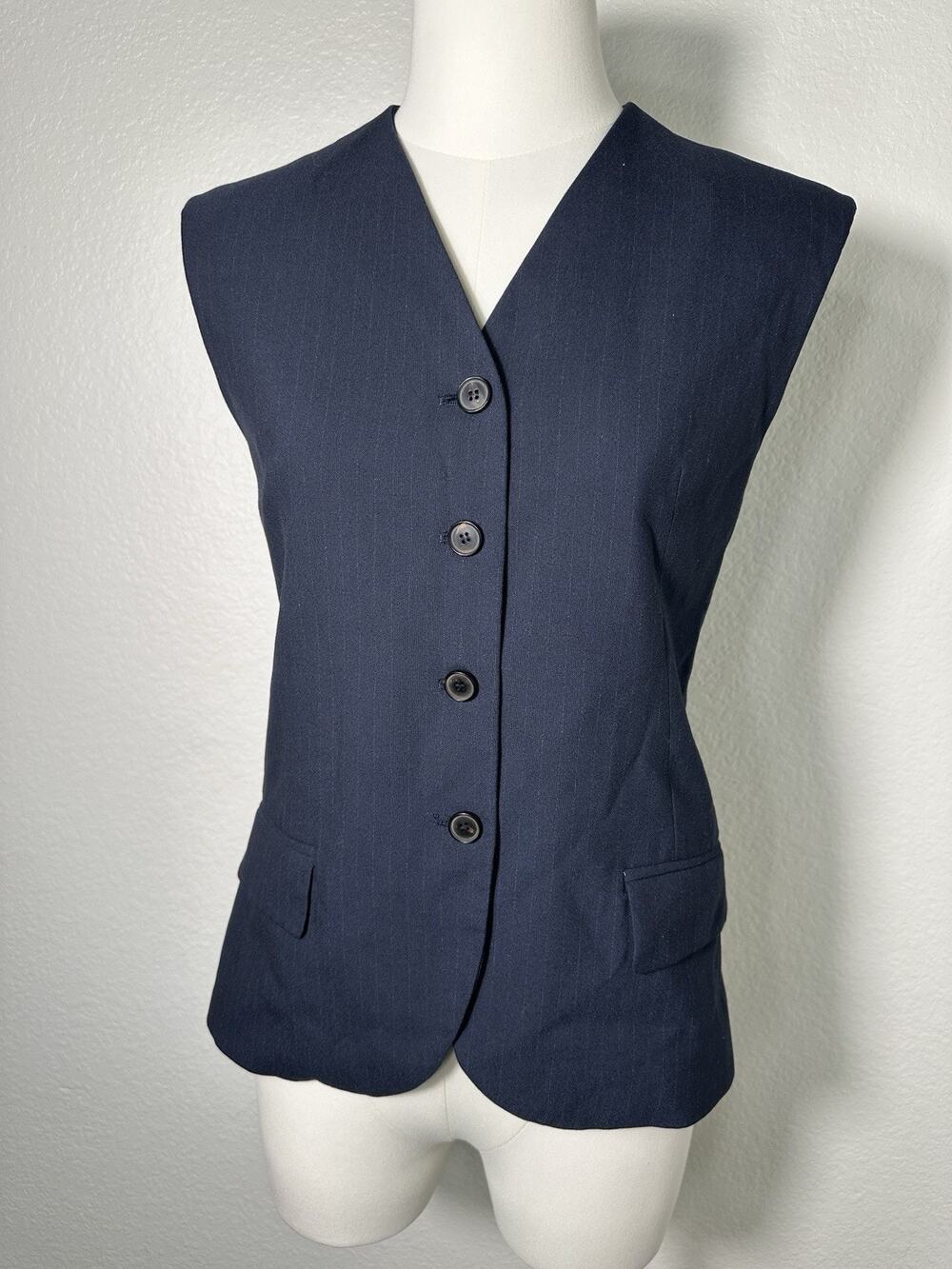 ZARA Women’s XS Navy Pinstripe Tailored Vest Waistcoat Button Front